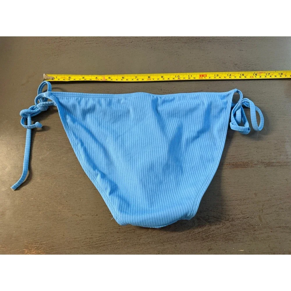 Xhilaration Blue Ribbed Side Tie Bikini Bottom Womens Large Swimwear